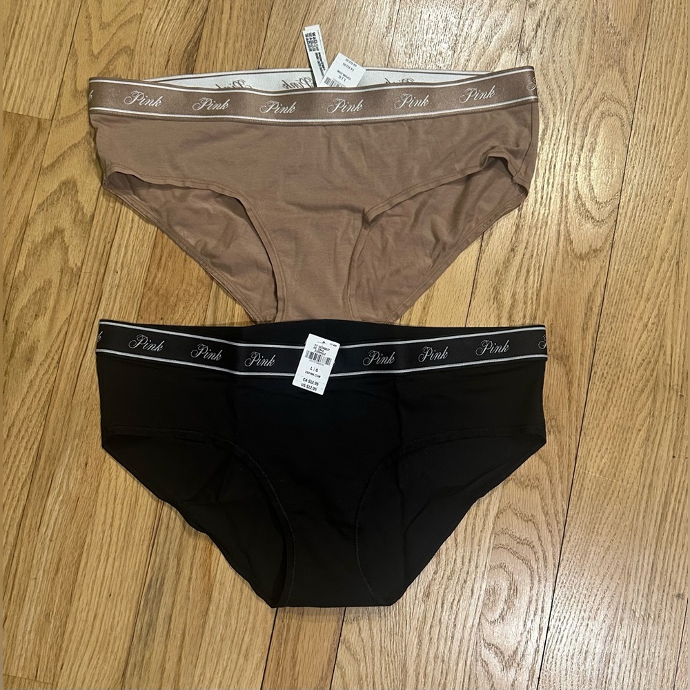 VS PINK NWT Bundle of two (L) HIPHUGGER HIPSTER Panty. Black/Praline